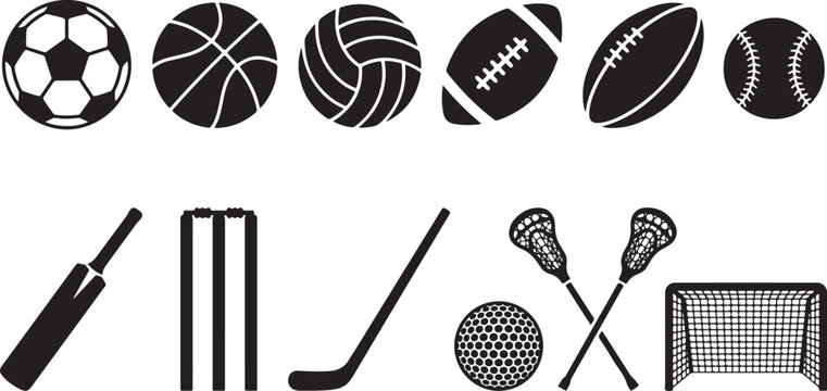Sport ball collection featuring football basketball volleyball rugby and baseball equipment for athletic competition games set.
