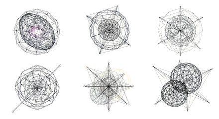 Abstract Geometric Network Structures, Futuristic Wireframe Orbs and Spheres © mus