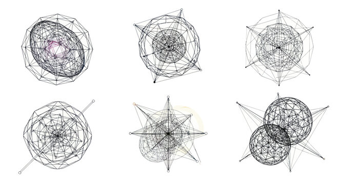 Abstract Geometric Network Structures, Futuristic Wireframe Orbs and Spheres