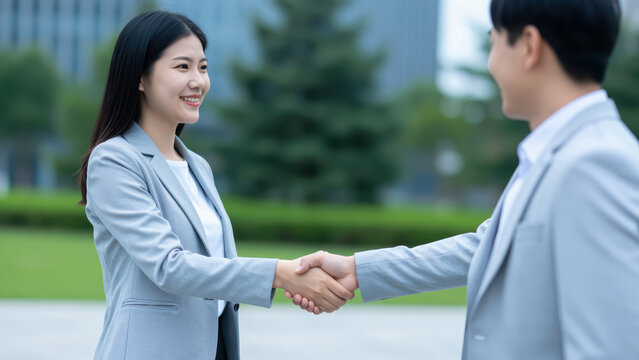 Professional Partnership in Progress: A poised business associate extends a hand in a gesture of unity and partnership with another person.