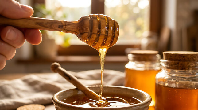 Rich Amber Honey Texture Backlit on Sharp Focus Close Up
