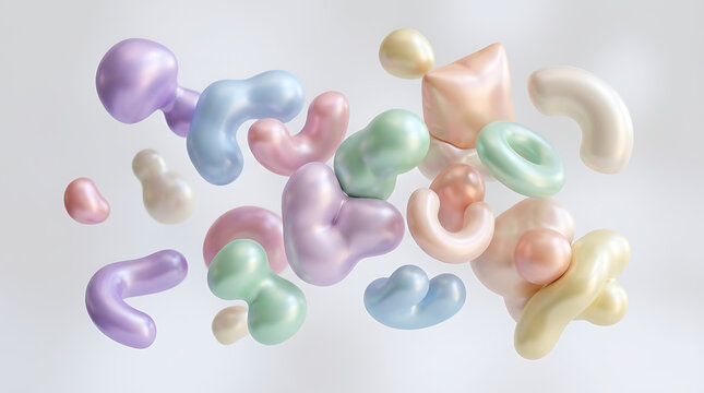 Abstract 3D Render of Soft Squishy Metallic Pastel Shapes
