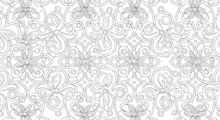 Elegant seamless floral pattern with linear ornaments monochrome abstract flower background vector © MSTSORZO