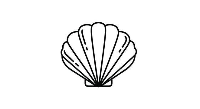 Minimalist black and white line art illustration of a seashell shows elegant curved segments and detail on a plain background.