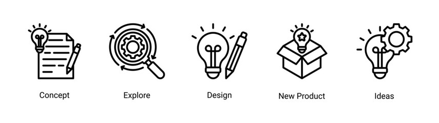 Creative design icon set featuring concept,ideas,exploration and new product development vector collection © Arjuna