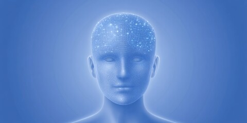 Obraz premium futuristic digital human face with wireframe and glowing connectivity visualization