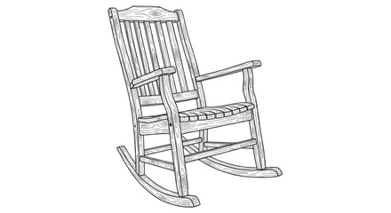 Hand-drawn sketch of a wooden rocking chair on white background, vintage style © nongko