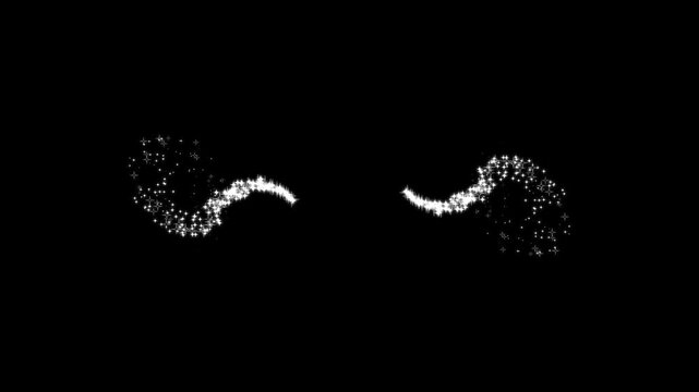 Glowing sparkle stars line animation, Bright twinkle stars generate a sparkling glitter wave, 2d glitter stars line animation on black screen background. 4K video.
