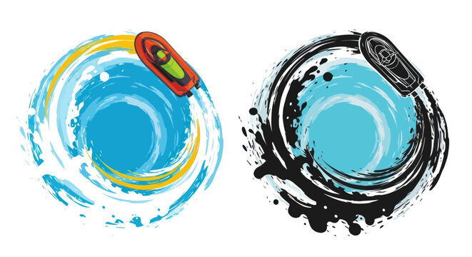 Abstract Water Splash with Boat and Ink Splash with Boat