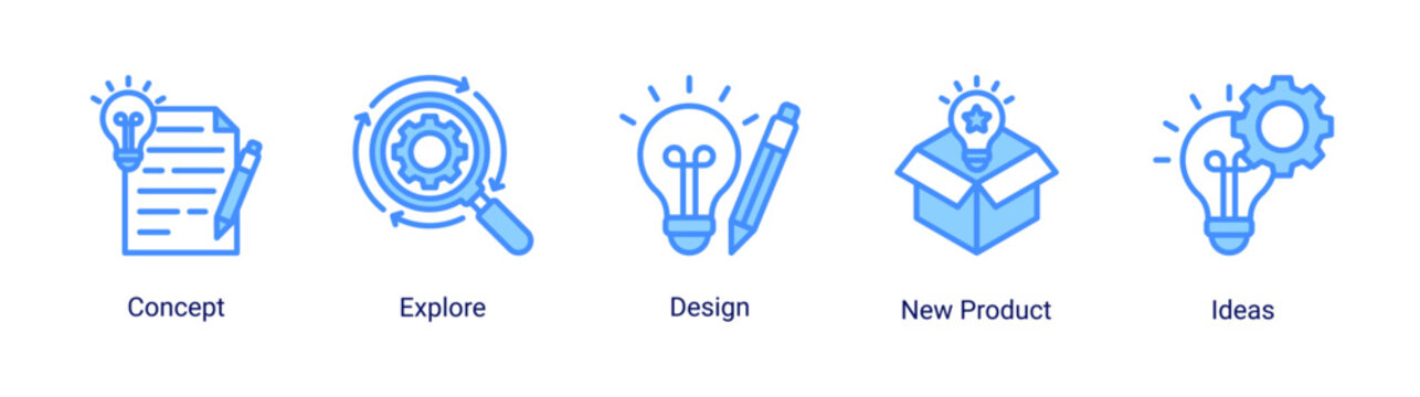 Creative design icon set featuring concept,ideas,exploration and new product development vector collection