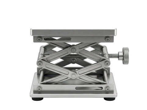 Adjustable mechanical vice clamp mounted on sturdy metal base for precision work.
