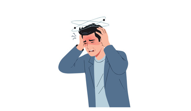Stressed Businessman Suffers Severe Headache Migraine and Dizziness Concept Illustration