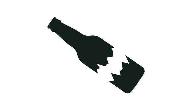 Broken glass bottle silhouette on a white background
