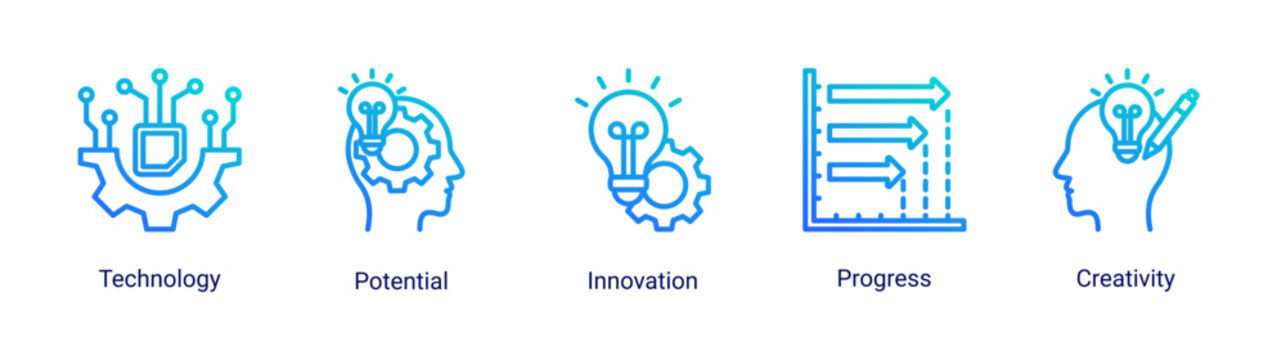 Innovation growth icon set featuring technology,creativity,potential and business progress vector collection