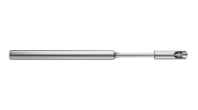 Stainless steel rod with threaded ends and central collar on plain background.
