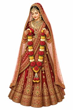 Traditional Indian Bride Wearing Floral Wedding Garlands for Matrimonial Promotions, Cultural Heritage Branding, Luxury Celebration Campaigns, and Wedding Invitation Design