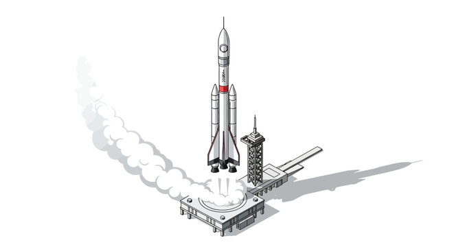 Space rocket launching into the sky.