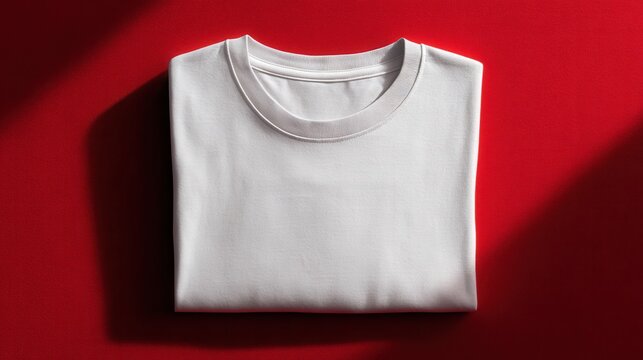 Folded white t-shirt on a vibrant red background