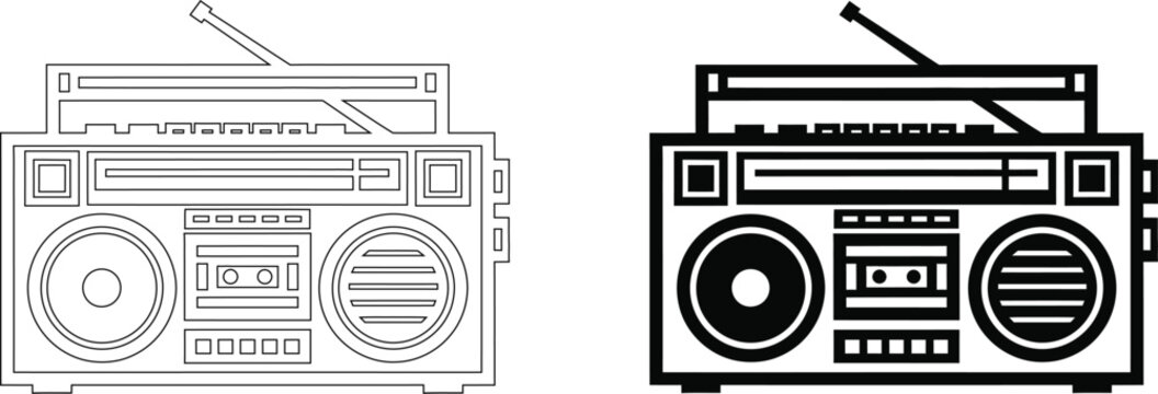 Boombox radio retro cassette player vector icons