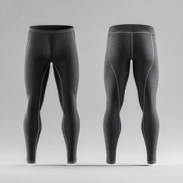 Front and back view of men black compression leggings for sports