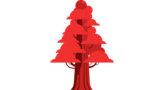 Stylized Red Sequoia Tree Illustration on White Background
