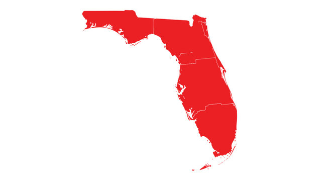 Red Map of Florida State Outline with White Background