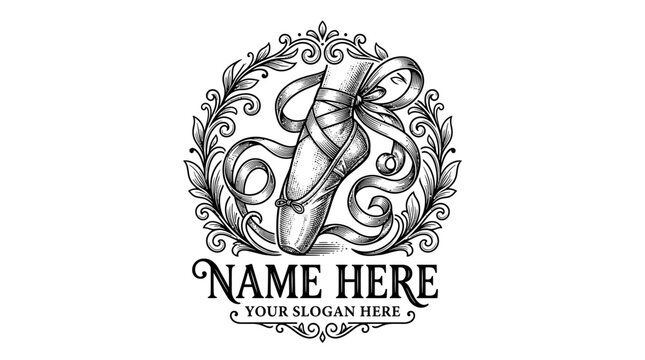 Ballerina's Elegance Pointe Shoe Emblem with Floral Border