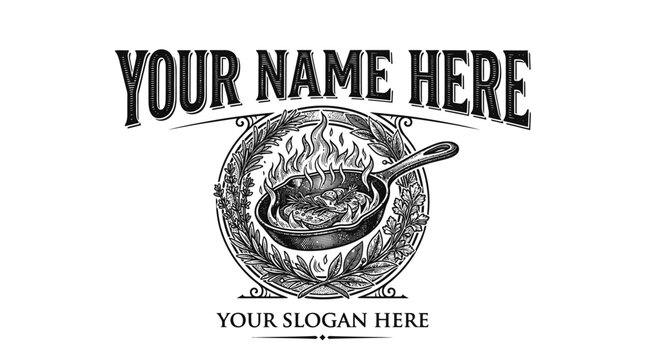 Vintage Fire Skillet Logo With Laurel Wreath