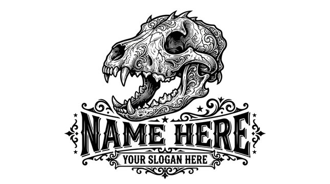 Ornate Wolf Skull Logo With Custom Text Placeholder