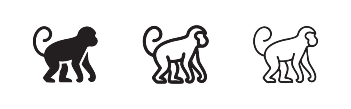Monkey Icon - Wildlife, Primate, Jungle Animal Symbols
