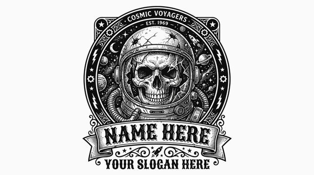 Retro Space Skull Astronaut Emblem
