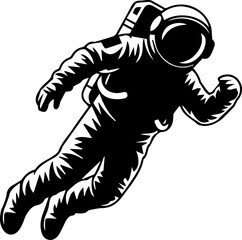 Astronaut Floating in Space Vector Illustration, Black and White Graphic Spaceman Design, Science Fiction Adventure Theme © Rezowan 