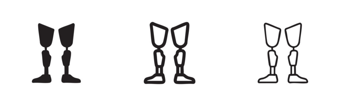 Prosthetic Legs Icon Set: Solid, Filled Outline, and Outline Styles