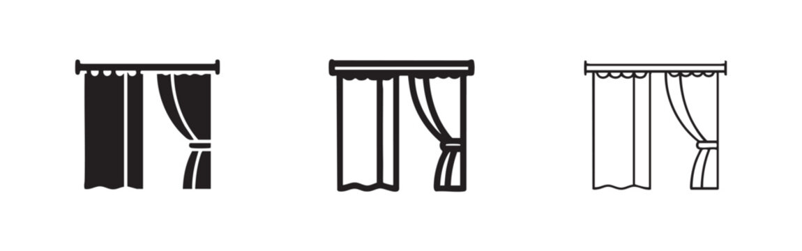 Window Curtains and Drapery Icons for Interior Design Decor