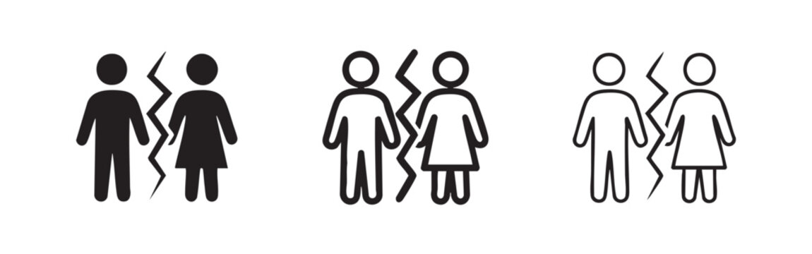 Divorce Broken Heart Relationship Breakup Icon Set Couple Split