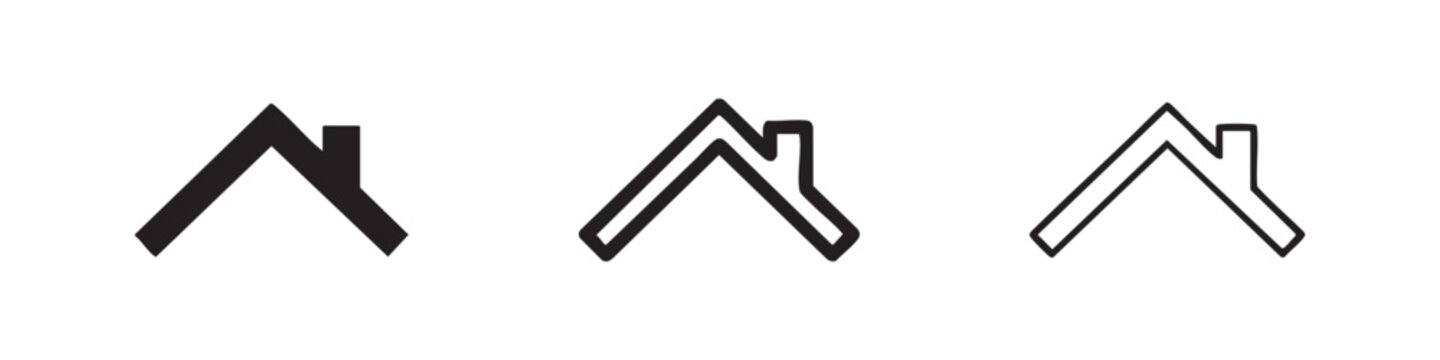 House roof and chimney icon set, featuring solid, outlined, and line art styles for architecture and home symbols