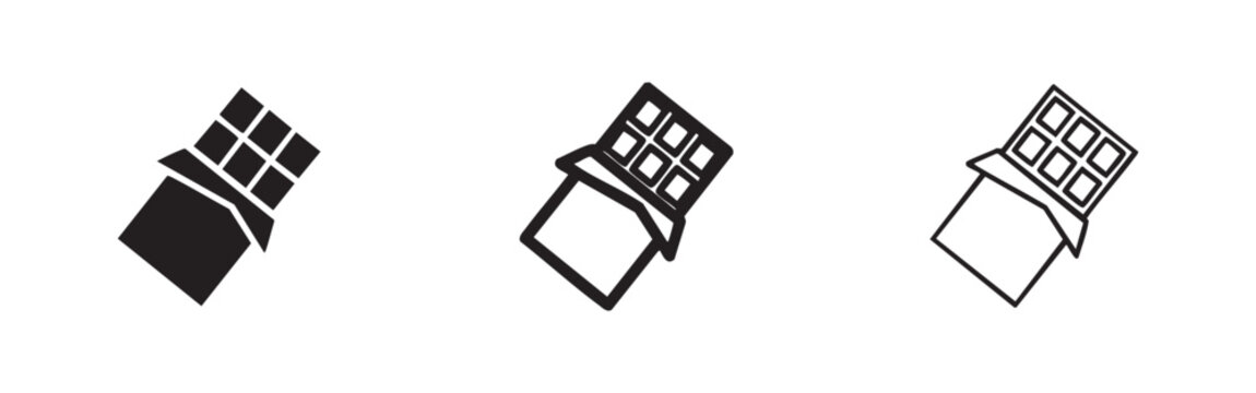 Chocolate bar icon set. Sweet dessert and snack food symbol, suitable for confectionary, treat, or food-related designs.