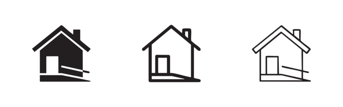 Accessible home icon set. House with a ramp for disabled access symbol.