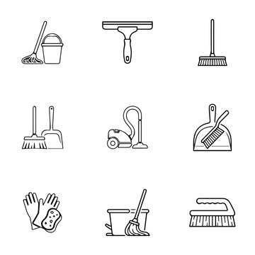 set of cleaning line art tools vector design, icon, vector, set, icons, symbol, illustration, school, design, cleaning, medical, science, education, computer, home, business, sign, button, equipment