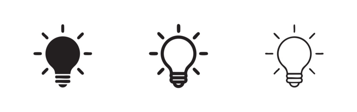 Lightbulb idea icon set. Innovation, creativity, and solution concept.