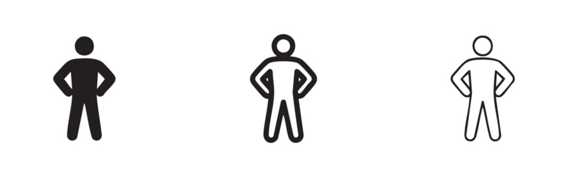 Person with hands on hips icon set. Confidence, questioning, or authority pose.