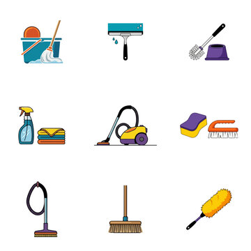 set of cleaning colorful tools vector design, icon, vector, set, icons, symbol, illustration, school, design, cleaning, medical, science, education, computer, home, business, sign, button, equipment