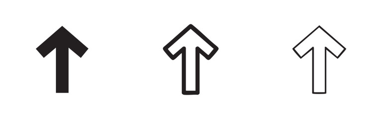 Fototapeta premium Upward arrow icon set in glyph, outline, and line styles.