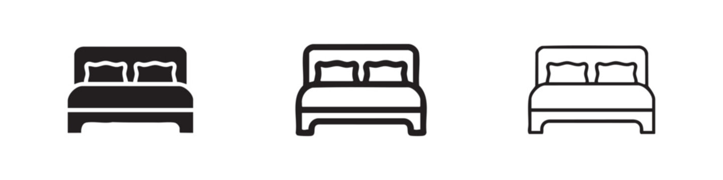 Double Bed Icon Set. Bedroom Furniture and Sleep Symbol