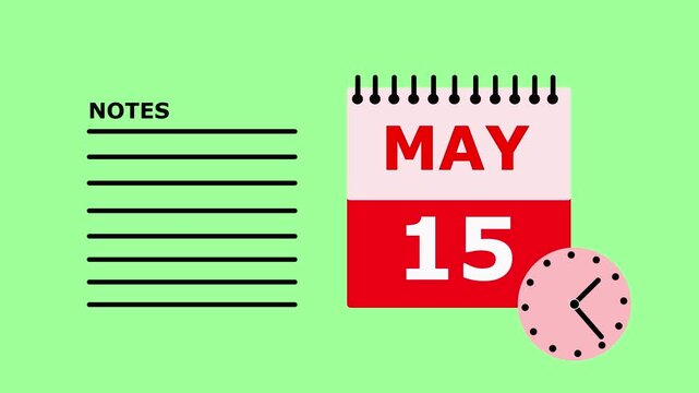 Calendar page showing May 15th with notes section on green background date month.
