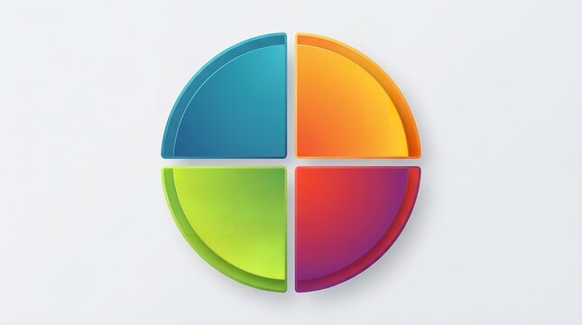 Glossy segmented circle with blue orange red green quadrants modern pie chart diversity balance abstract logo illustration concept