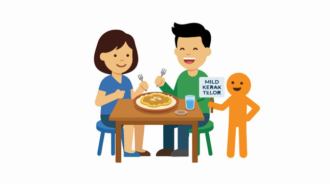 Couple enjoying traditional Indonesian kerak telor dish
