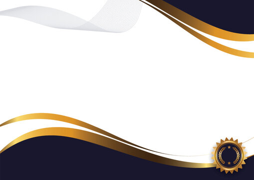 An elegant certificate abstract background vector template with Gold and dark blue waves