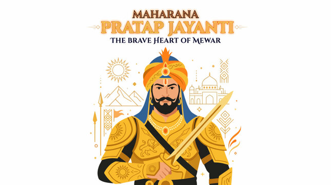 Maharana Pratap Jayanti futuristic Rajput warrior vector concept