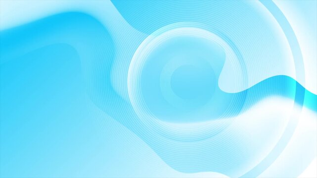 Light background featuring vibrant blue white gradients with soft wavy curves and concentric linear circles. Modern abstract motion design. Seamless loop. Video animation Ultra HD 4K 3840x2160